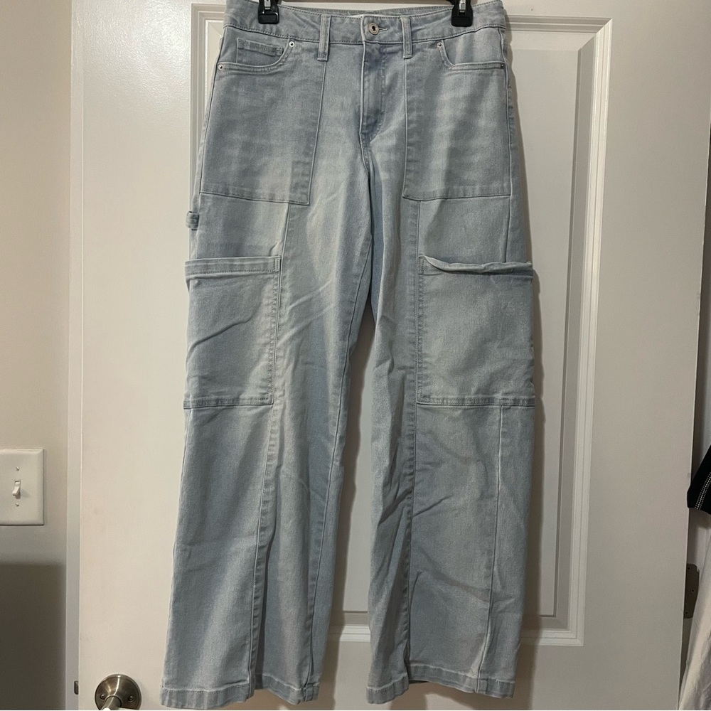 CELEBRITY PINK LIGHT BLUE DENIM WIDE LEG CARGO JEANS